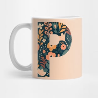 Whimsical Floral Letter P Mug